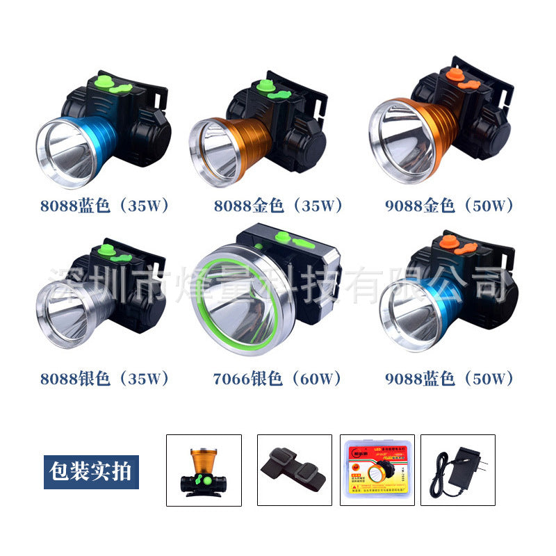 High-Power Lithium Battery Rechargeable Strong Light Headlight Led Induction Fishing Lamp Outdoor Head-Mounted Lighting Flashlight