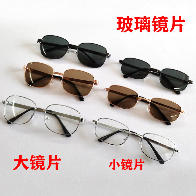 Men's Reinforced Glass Glasses Lens Wear-Resistant Lens Grinding Non-Flower Sunglasses Metal Glass Stall Tail Glasses