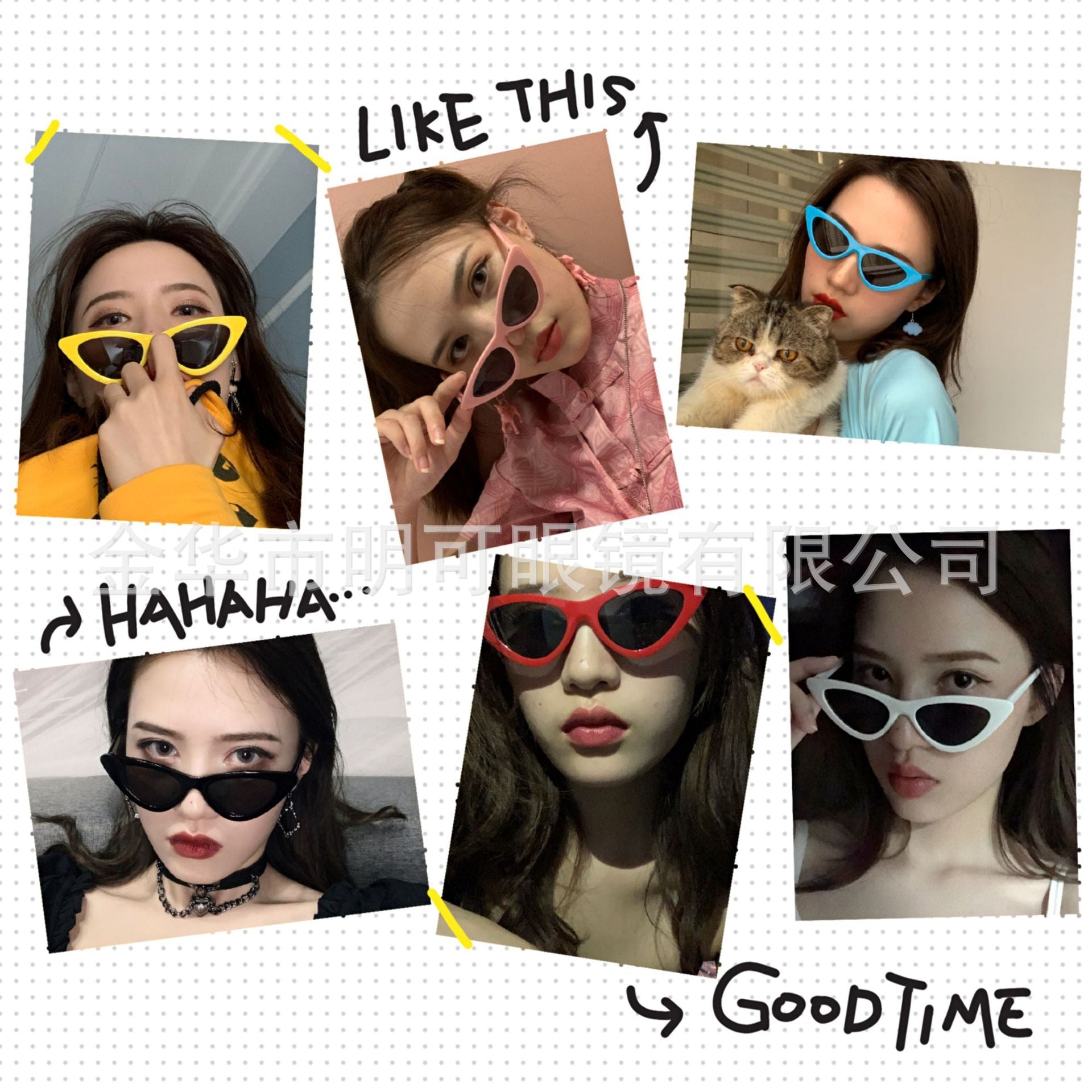 Cross-Border Fashion Cat Eye Sunglasses Disco Hong Kong Style Small Face Retro Street Shooting Personalized Photography Triangle Sunglasses