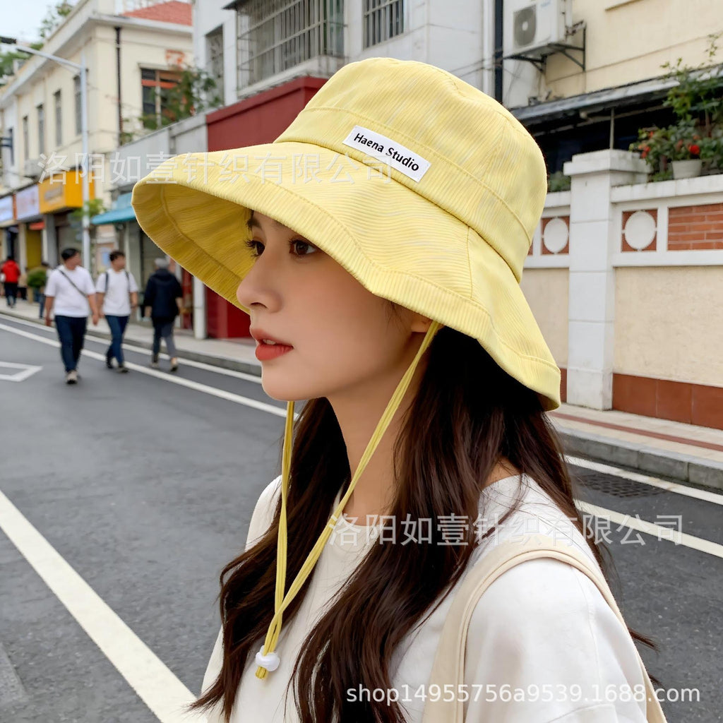 2026 New Japanese Style Fresh Striped Fisherman Hat Women's Summer Versatile Sun Hat Big Head Face-Looking Small Basin Hat