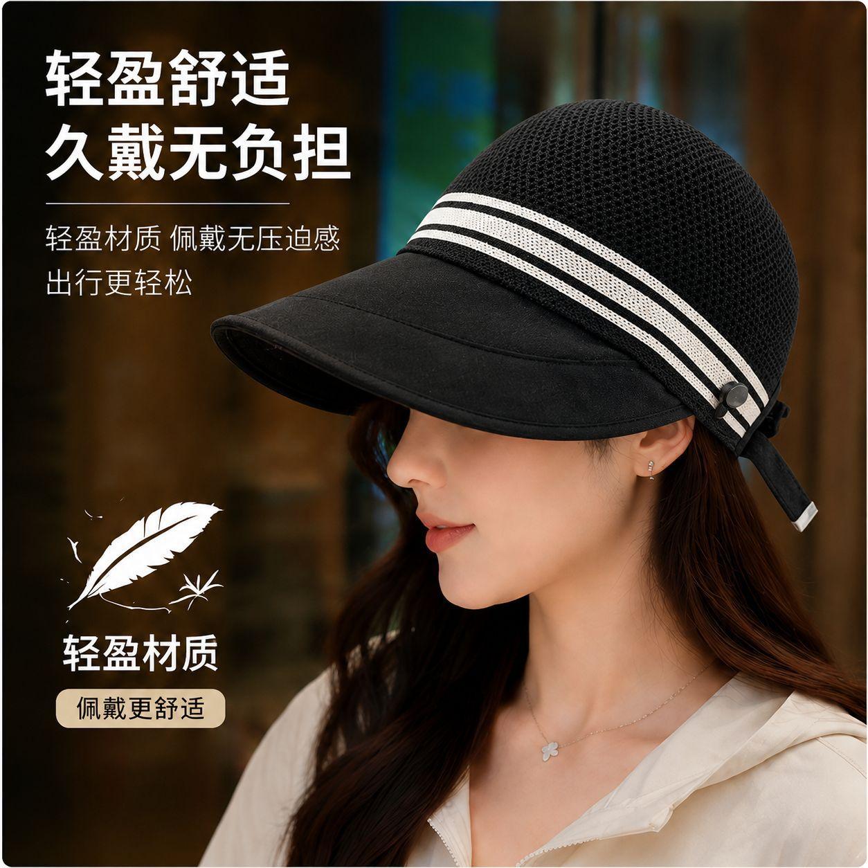 Hollow-out Breathable Fisherman Hat Women's Summer Korean-Style Outdoor Big Brim Sun Protection Hat Can Tie Ponytail Peaked Cap