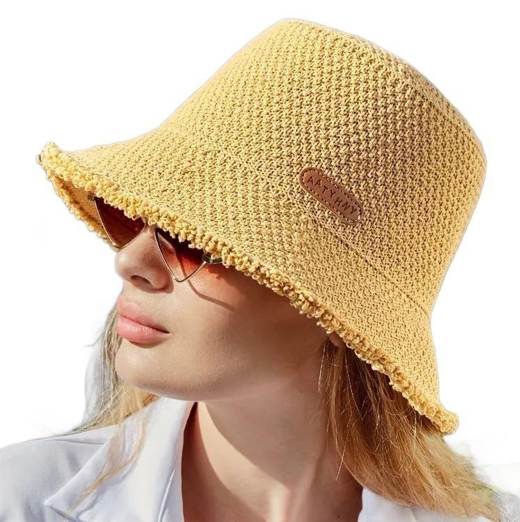 Hat Women's Summer Thin Knitted Sun-Proof Fisherman Hat Sun Hat Women's Sun-Proof Fashionable Beach Hat