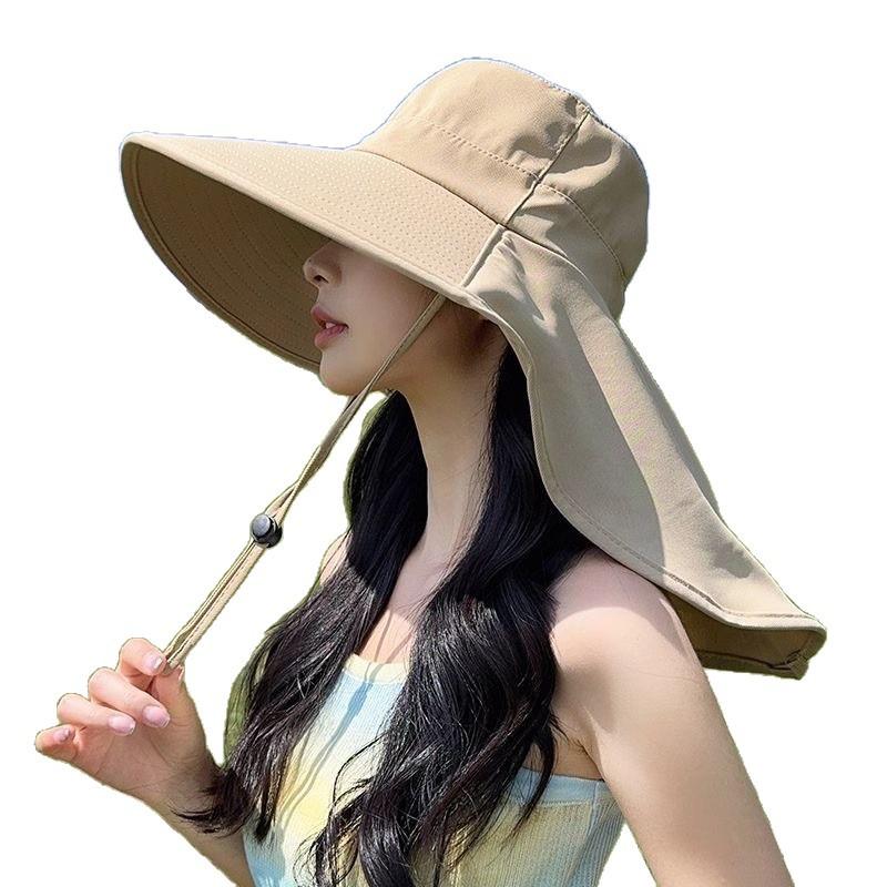Summer Women's Outdoor Sun Hat with Ponytail Hole Korean Style Versatile Big Brim Shawl Fisherman Hat Full Top Neck Protection