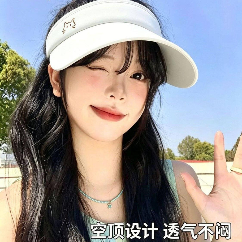 Cute Kitten Empty Top Hat Women's Summer Breathable High Ponytail Outdoor Sports Sun Protection Ice Silk Hat