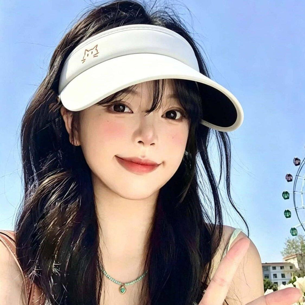 Cute Kitten Empty Top Hat Women's Summer Breathable High Ponytail Outdoor Sports Sun Protection Ice Silk Hat