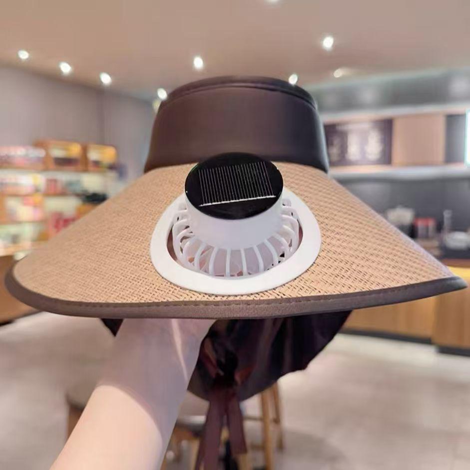 Internet Celebrity Popular Shawl Straw Mat Men's Woven Solar Fan Cap Rechargeable Face Covering Adult Spot Riding Electric