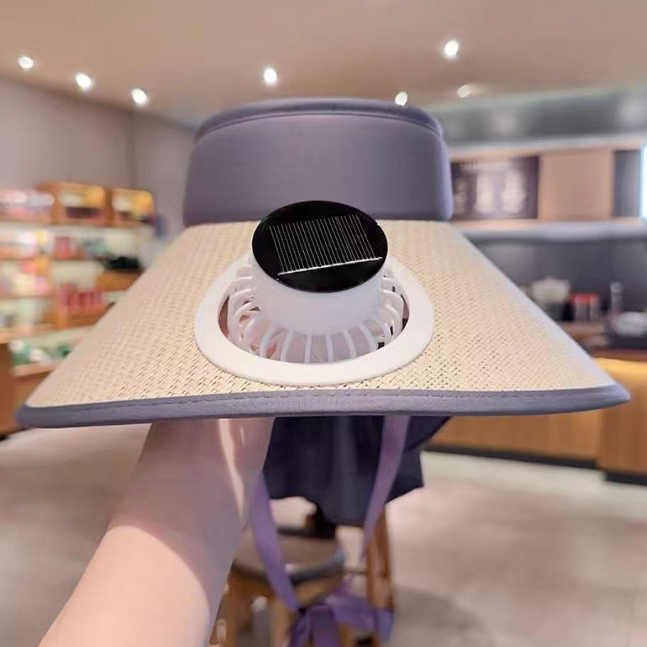 Internet Celebrity Popular Shawl Straw Mat Men's Woven Solar Fan Cap Rechargeable Face Covering Adult Spot Riding Electric