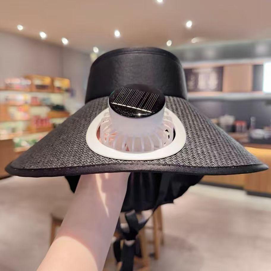 Internet Celebrity Popular Shawl Straw Mat Men's Woven Solar Fan Cap Rechargeable Face Covering Adult Spot Riding Electric