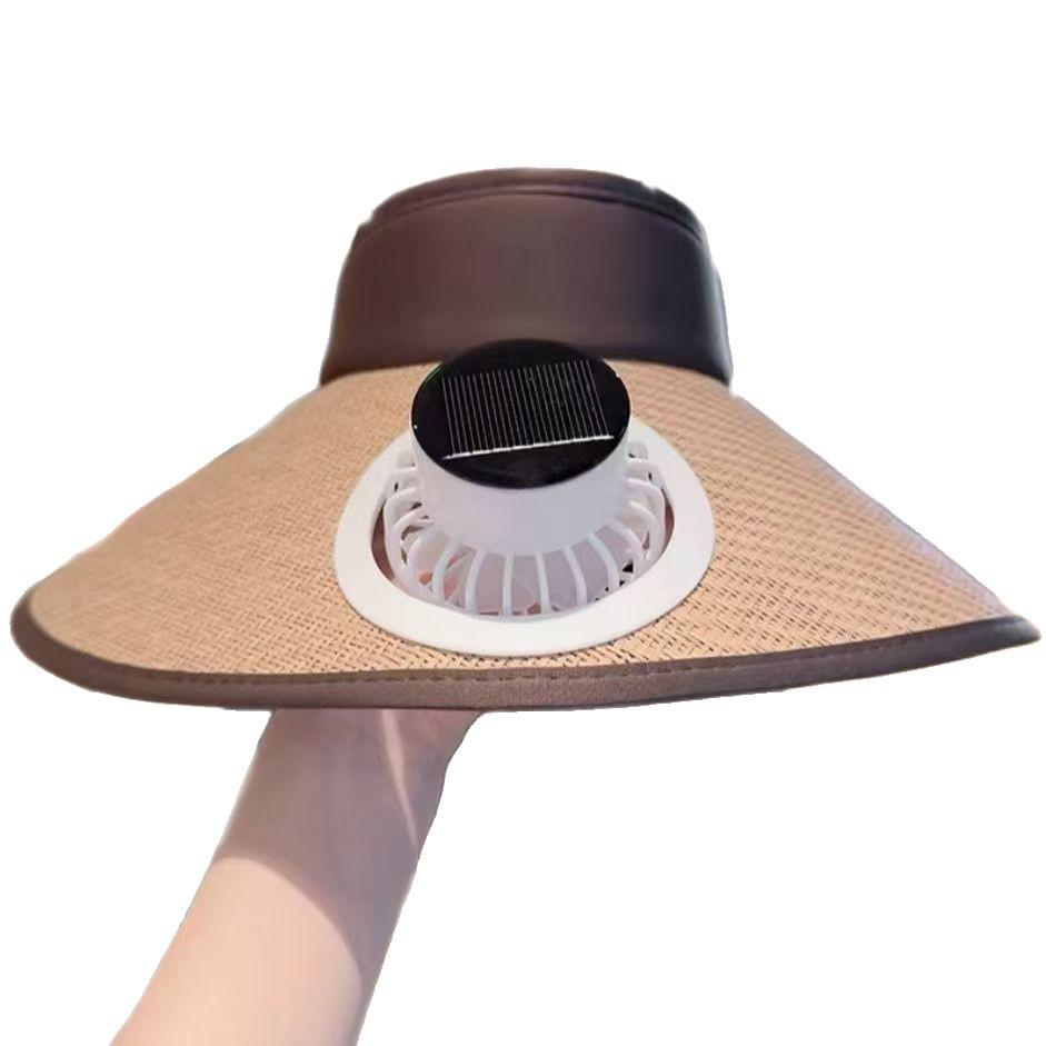 Internet Celebrity Popular Shawl Straw Mat Men's Woven Solar Fan Cap Rechargeable Face Covering Adult Spot Riding Electric