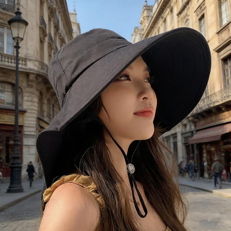 Sun Hat Women's Summer Solid Color Big Brim Shawl Fisherman Hat Outdoor Sun Hat Cover Face Neck Protection Integrated Sun Hat