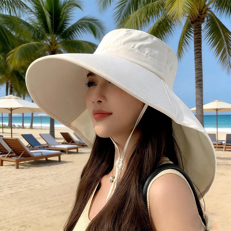Sun Hat Women's Summer Solid Color Big Brim Shawl Fisherman Hat Outdoor Sun Hat Cover Face Neck Protection Integrated Sun Hat