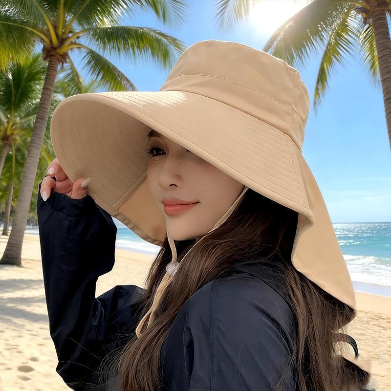 Sun Hat Women's Summer Solid Color Big Brim Shawl Fisherman Hat Outdoor Sun Hat Cover Face Neck Protection Integrated Sun Hat