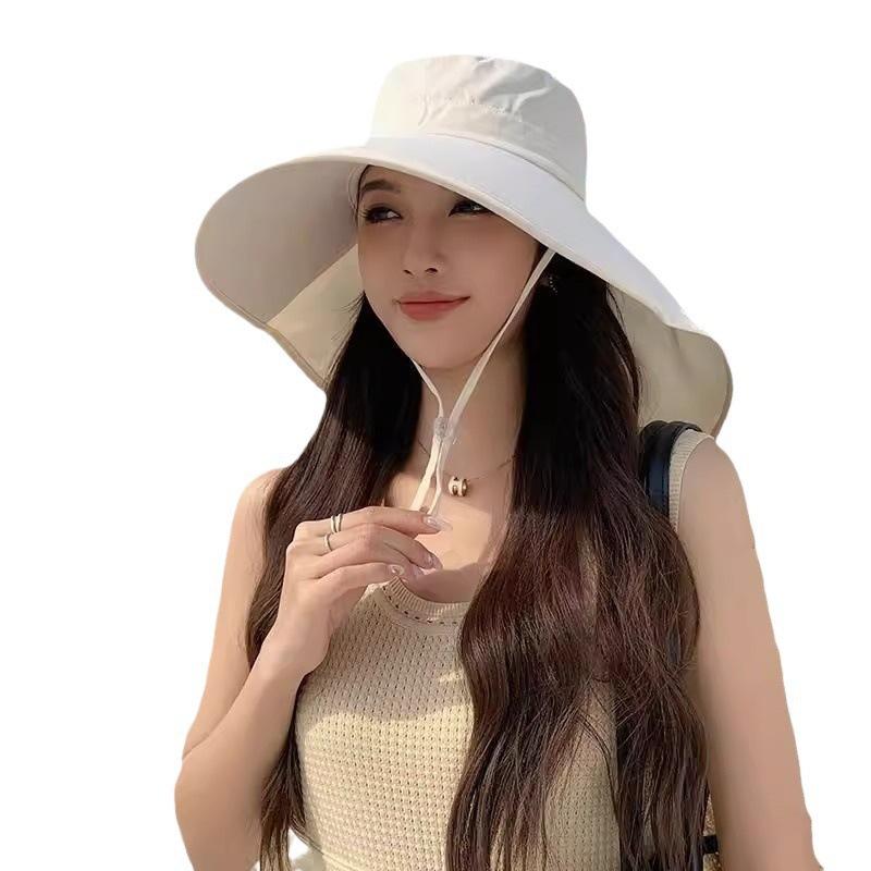 Sun Hat Women's Summer Solid Color Big Brim Shawl Fisherman Hat Outdoor Sun Hat Cover Face Neck Protection Integrated Sun Hat