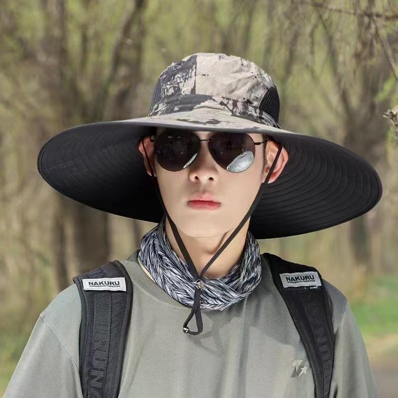Sun Hat Summer Men's Outdoor Travel Sun Hat 15cm Big Brim Sun Hat Fishing Hat Mountaineering Fisherman Hat