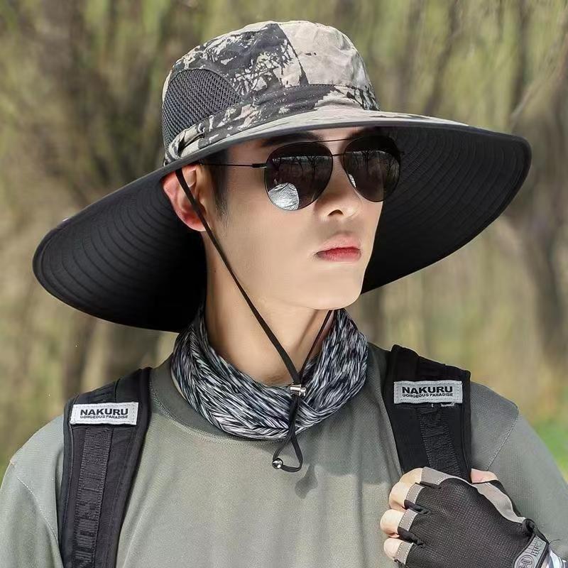 Sun Hat Summer Men's Outdoor Travel Sun Hat 15cm Big Brim Sun Hat Fishing Hat Mountaineering Fisherman Hat