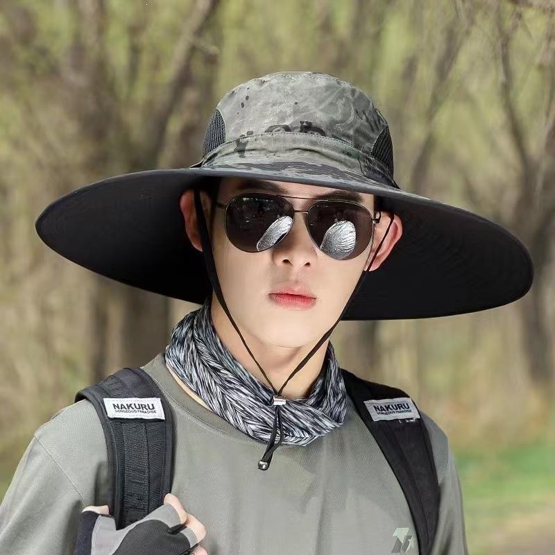 Sun Hat Summer Men's Outdoor Travel Sun Hat 15cm Big Brim Sun Hat Fishing Hat Mountaineering Fisherman Hat