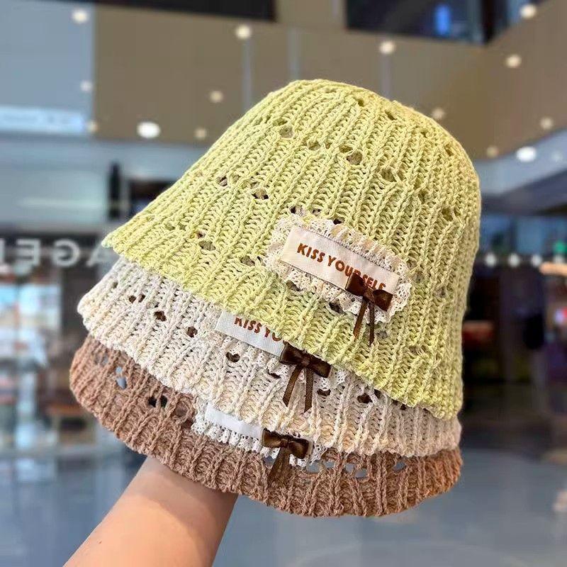Hollow-out Knitted Fisherman Hat for Women Summer New Korean Style Face-Looking Small Breathable Sun Hat Ins Style Basin Hat
