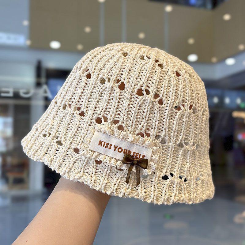 Hollow-out Knitted Fisherman Hat for Women Summer New Korean Style Face-Looking Small Breathable Sun Hat Ins Style Basin Hat