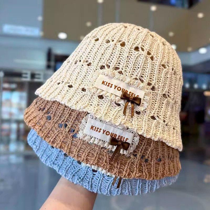 Hollow-out Knitted Fisherman Hat for Women Summer New Korean Style Face-Looking Small Breathable Sun Hat Ins Style Basin Hat