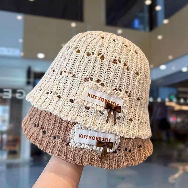 Hollow-out Knitted Fisherman Hat for Women Summer New Korean Style Face-Looking Small Breathable Sun Hat Ins Style Basin Hat