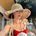 Big Brim Straw Straw Hat Female Summer Seaside Holiday Fisherman Hat Ethnic Style Flower Sun-Proof Sun-Proof Sun Hat