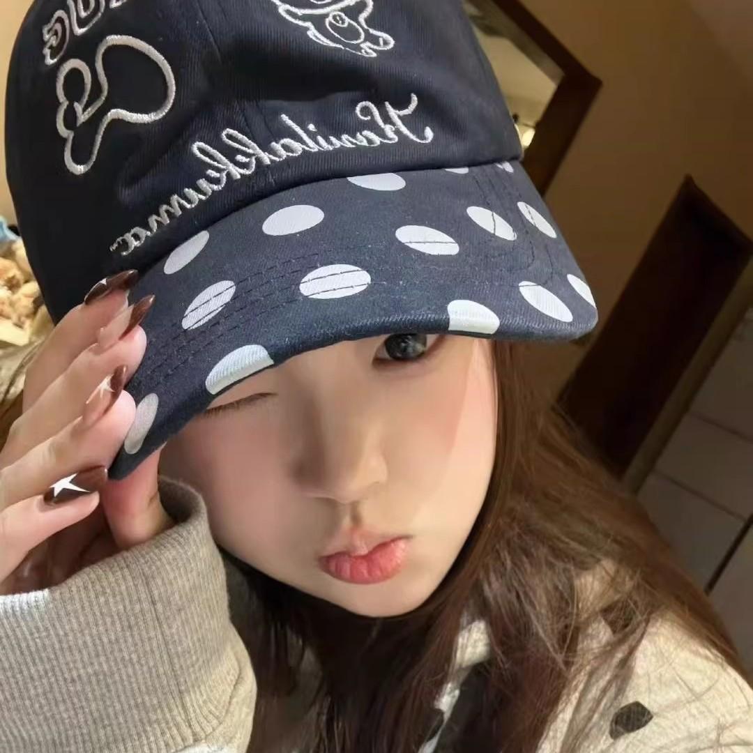 Spring, Summer and Autumn Bear Embroidered Sun-Proof Sun-Proof All-Match Face-Looking Small Baseball Cap Trendy Niche Polka Dot Peaked Cap for Children