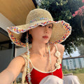 Ethnic Style Straw Hat Women's Summer Seaside Vacation Sun Protection Fisherman Hat Hand-Woven Flower Straw Hat