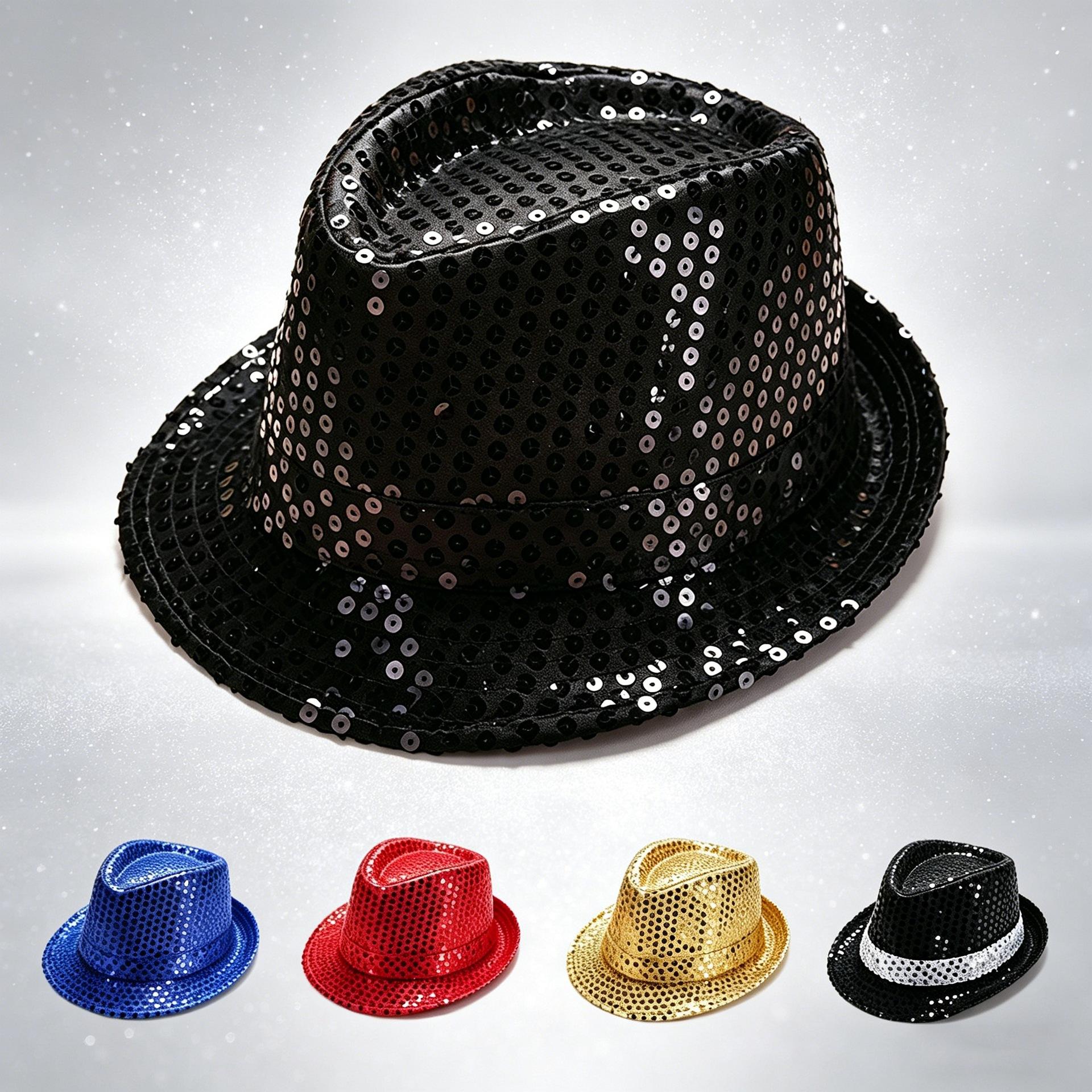Sequin Hat Children's Jazz Hat Performance Stage Dance Children's Day Hat Adult Black Sequin Hat