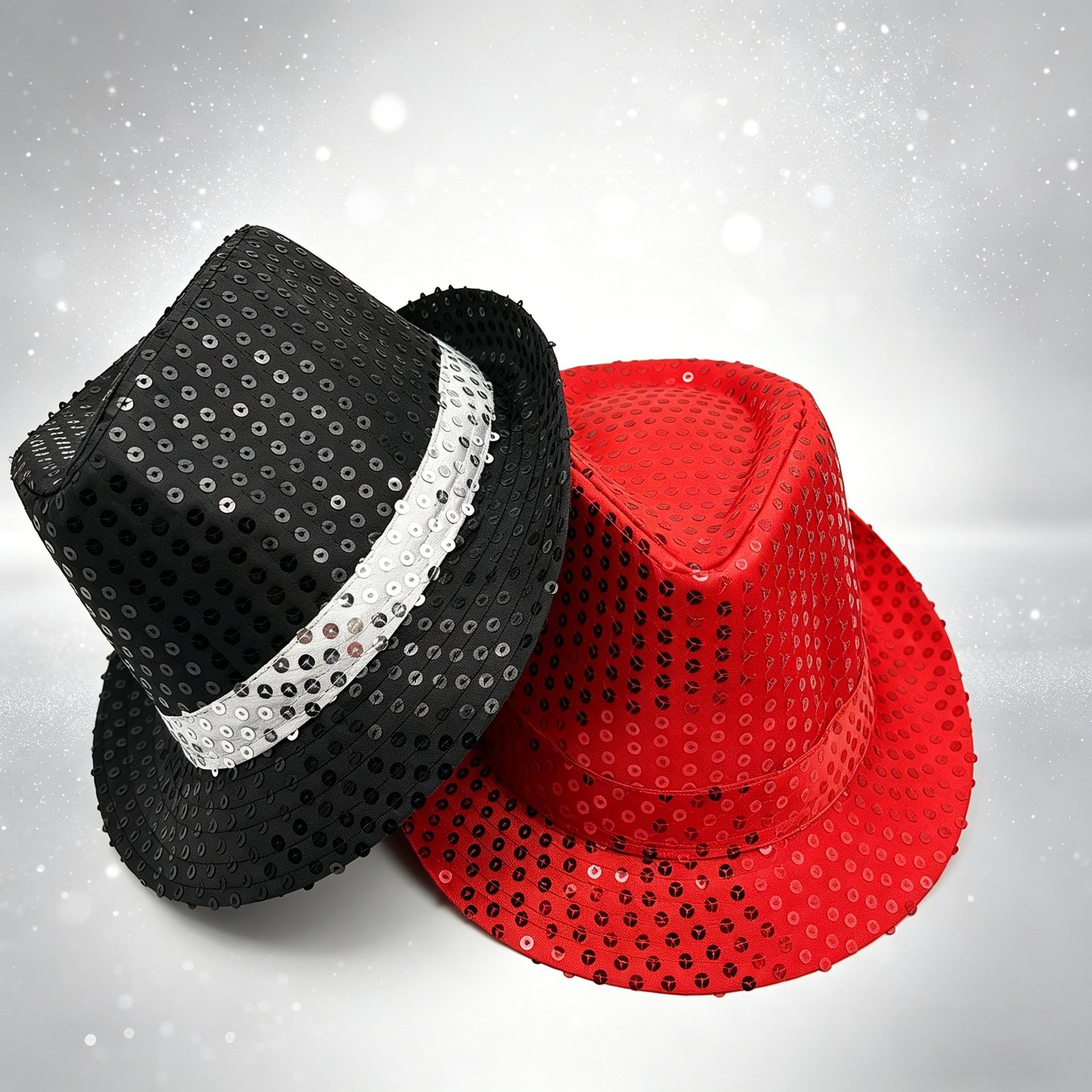 Sequin Hat Children's Jazz Hat Performance Stage Dance Children's Day Hat Adult Black Sequin Hat