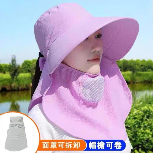 Big Brim Sun Protection Tea Picking Hat Female Summer UV Protection Outdoor Sun Protection Neck Protection Shawl Fisherman Hat Can Tie Ponytail