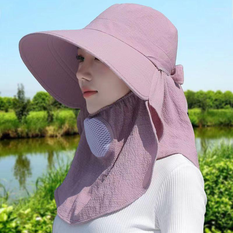 Big Brim Sun Protection Tea Picking Hat Female Summer UV Protection Outdoor Sun Protection Neck Protection Shawl Fisherman Hat Can Tie Ponytail