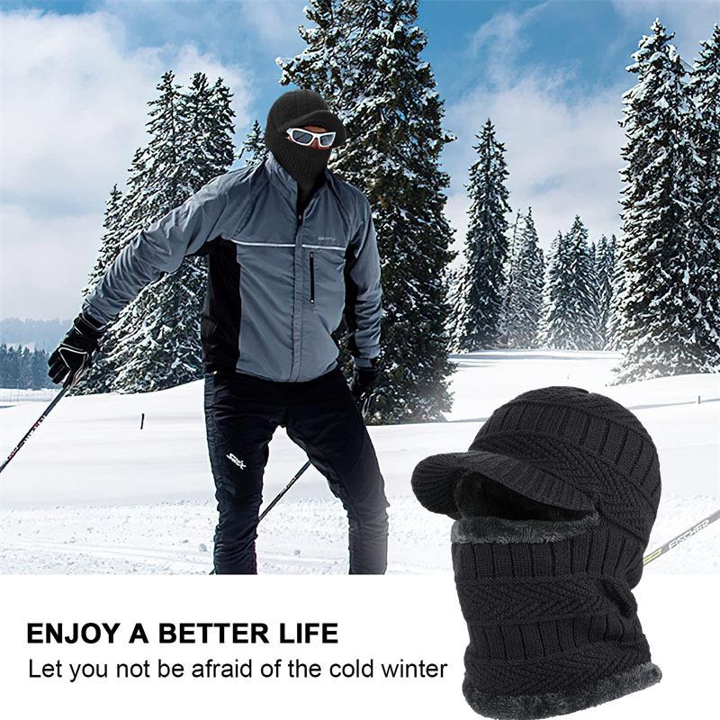 Spot Knitted Hat Autumn and Winter Men's Outdoor Warm Face-Covering Woolen Hat Women's Cycling Scarf Integrated Fleece-Lined Pullover Hat