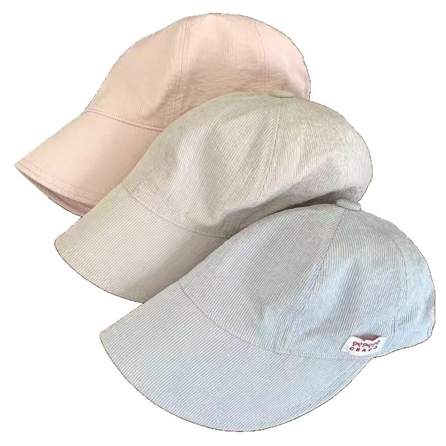 Simple Striped Fisherman Hat Spring and Summer Wide Brim Sun-Proof Face-Looking Small Daily All-Match Peaked Cap Outdoor Sun-Proof Hat
