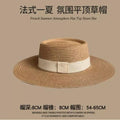 2026 New French Style Flat Top Straw Hat Women's Big Head Circumference Summer Seaside Beach Top Hat Woven Sun Protection Sun Hat