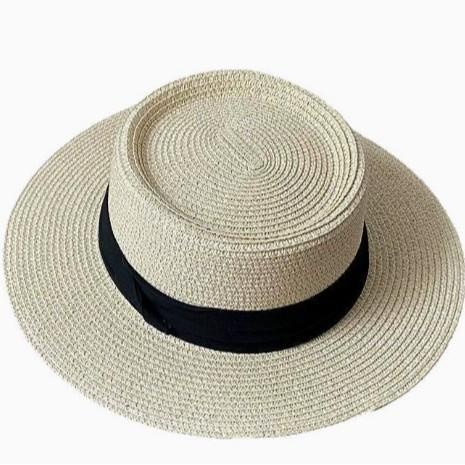 2026 New French Style Flat Top Straw Hat Women's Big Head Circumference Summer Seaside Beach Top Hat Woven Sun Protection Sun Hat