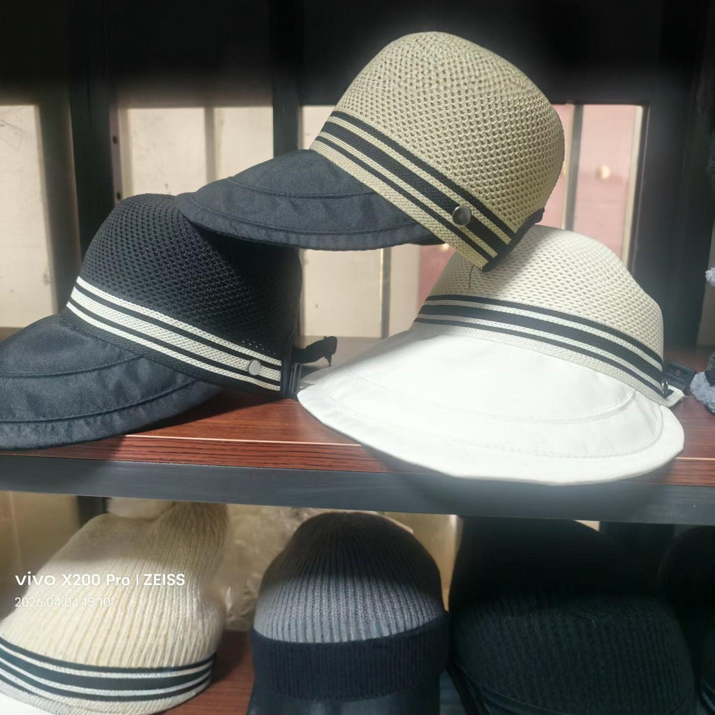 New Summer Sun Protection Sun Hat Women's Big Brim Empty Top Can Tie Ponytail Breathable Flying Woven Top Fisherman Hat Anti-Purple