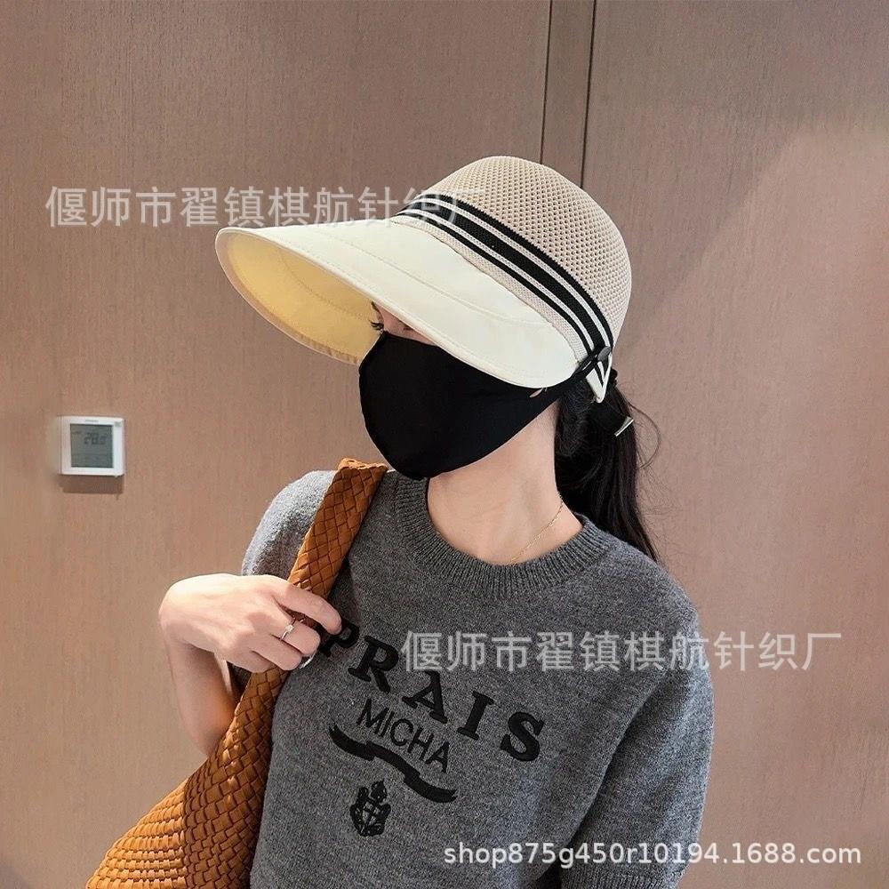 New Summer Sun Protection Sun Hat Women's Big Brim Empty Top Can Tie Ponytail Breathable Flying Woven Top Fisherman Hat Anti-Purple
