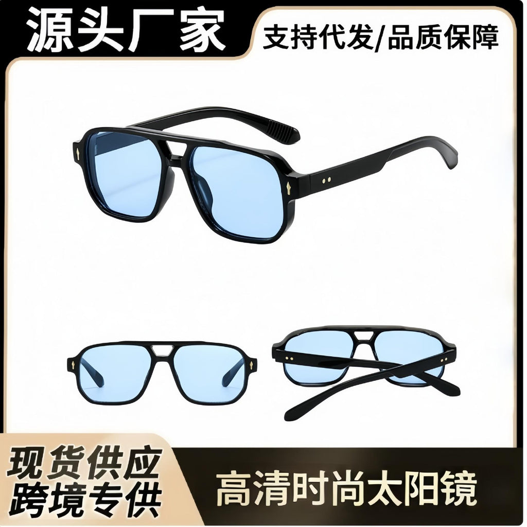 European and American New Fashion Double Beam Sunglasses Men's and Women's Same Casual Business Outdoor Fashion Sunglasses
