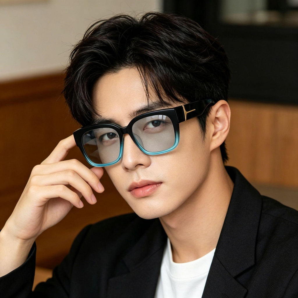 [Light Luxury Texture] Black Gold T-Shaped Glasses Retro Square Sunglasses Anti-Glare