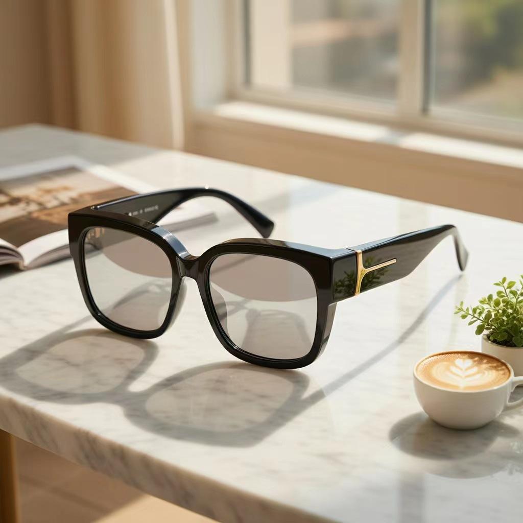 [Light Luxury Texture] Black Gold T-Shaped Glasses Retro Square Sunglasses Anti-Glare
