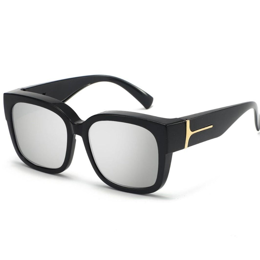 [Light Luxury Texture] Black Gold T-Shaped Glasses Retro Square Sunglasses Anti-Glare