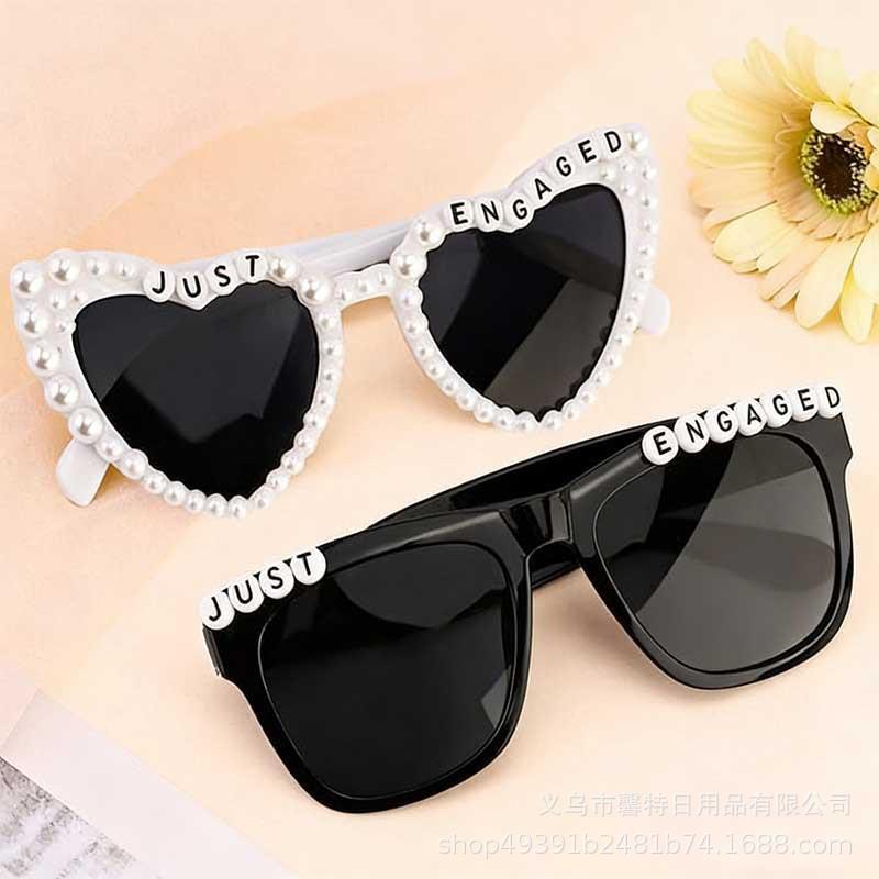 Cross-Border New Just Engaged Engagement Party Pearl Love Decorative Glasses Engagement Theme Sunglasses