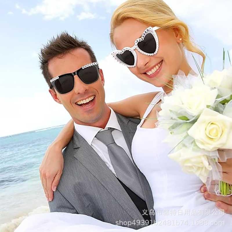 Cross-Border New Just Engaged Engagement Party Pearl Love Decorative Glasses Engagement Theme Sunglasses
