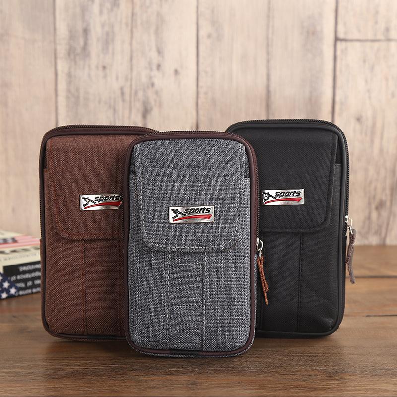 New Men's Waist Bag Mobile Phone Bag Casual Belt Waist Bag Canvas Mobile Phone Waist Bag Multi-Functional Horizontal and Vertical Waist Bag