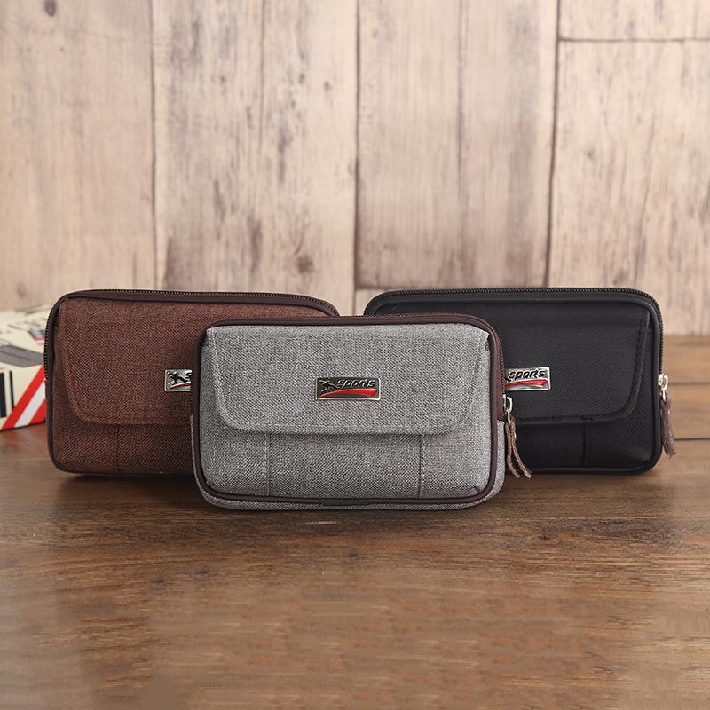 New Men's Waist Bag Mobile Phone Bag Casual Belt Waist Bag Canvas Mobile Phone Waist Bag Multi-Functional Horizontal and Vertical Waist Bag