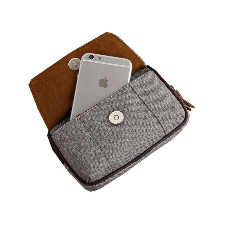 New Men's Waist Bag Mobile Phone Bag Casual Belt Waist Bag Canvas Mobile Phone Waist Bag Multi-Functional Horizontal and Vertical Waist Bag