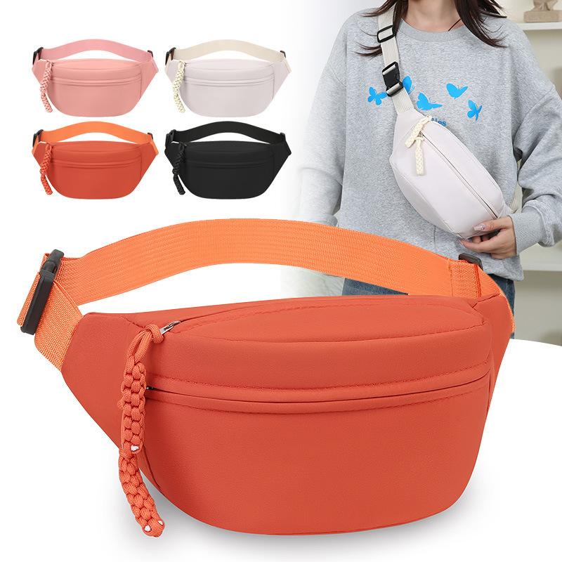 New Simple Sports Waist Bag Men's and Women's Commuter All-Match Shoulder Messenger Bag Solid Color Lightweight Large Capacity Chest Bag