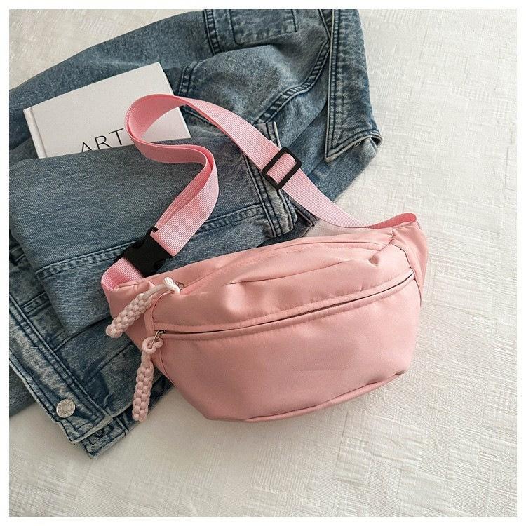 New Simple Sports Waist Bag Men's and Women's Commuter All-Match Shoulder Messenger Bag Solid Color Lightweight Large Capacity Chest Bag