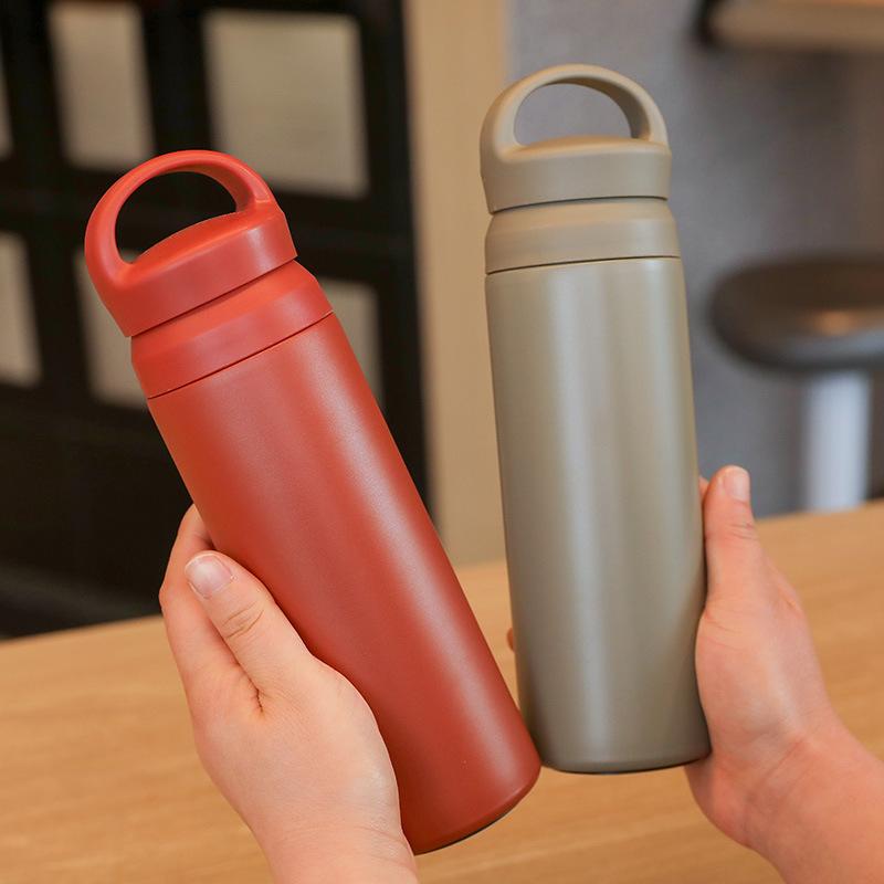 Outdoor Japanese Harajuku Cup Simple Handle Flat Cover Cup 304 Stainless Steel Vacuum Vacuum Cup Foreign Trade Small Water Cup