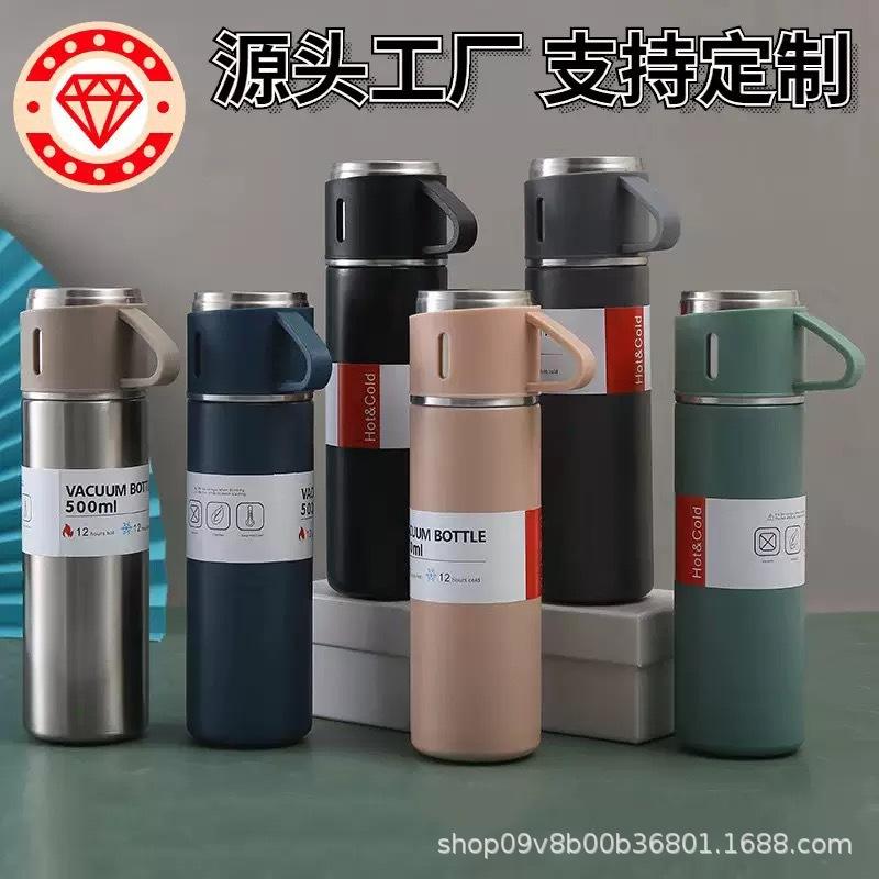 Cross-Border 304 One Cup, Three-Lid Dual-Purpose Outdoor Stainless Steel Vacuum Vacuum Cup, Large Capacity Portable Water Cup, All Steel